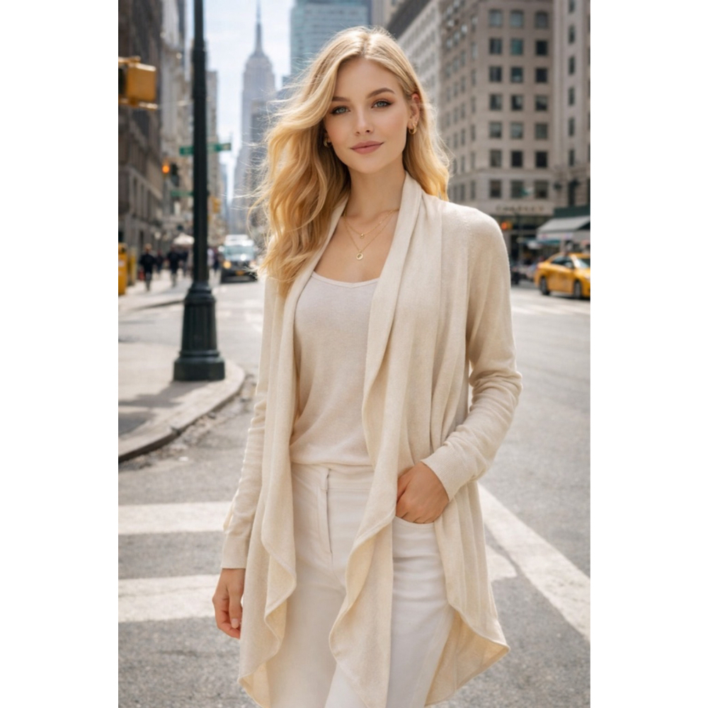 Pure Collection Cream Silk Cashmere Waterfall Cardigan Lightweight Quiet Luxury